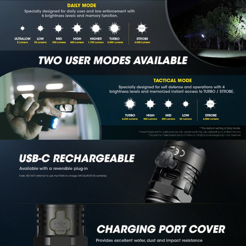 Nitecore P20ix Linterna De Luz Fuerte 4000lm Táctica Flash