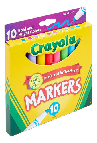 Marcador Crayola Punta Cónica Colores Vivos Lavable X 10