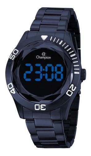 Relógio Feminino Digital Led Azul Champion Original Cor Do Fundo Preto