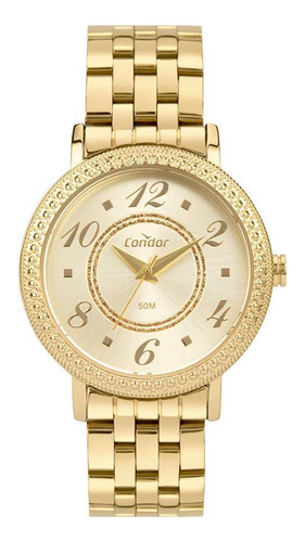 Relógio Condor Feminino Dourado 34mm À Prova D'água 5 Atm