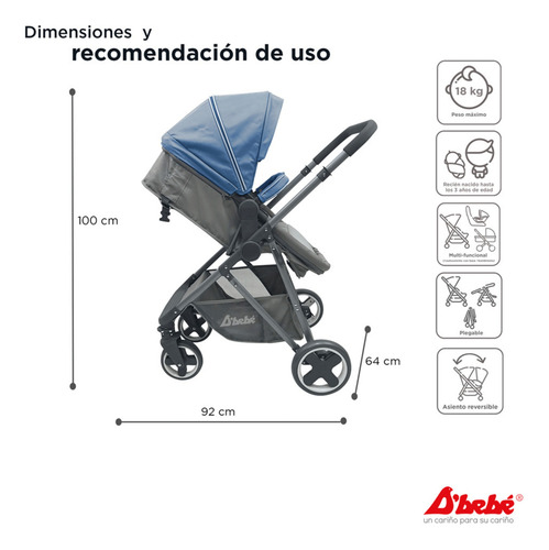 Carriola Bambineto Portabebé Travel System Queen Azul D'bebe