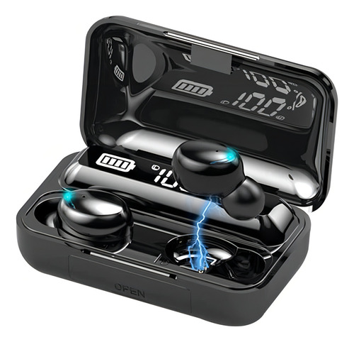 Auriculares Bluetooth TWS F9-5 impermeables y batería externa, color negro