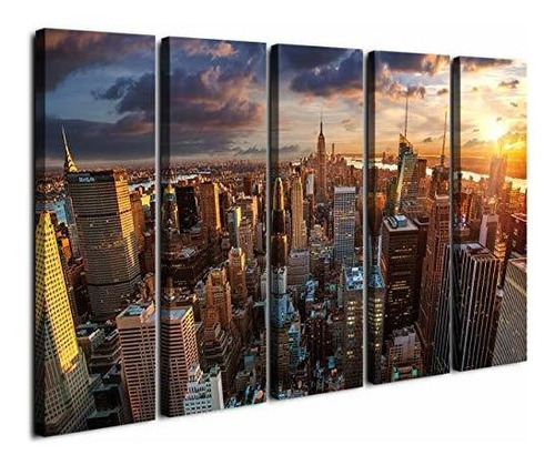 Impresión Del Arte De Nueva York Ocaso Lienzo, Pared Grande 