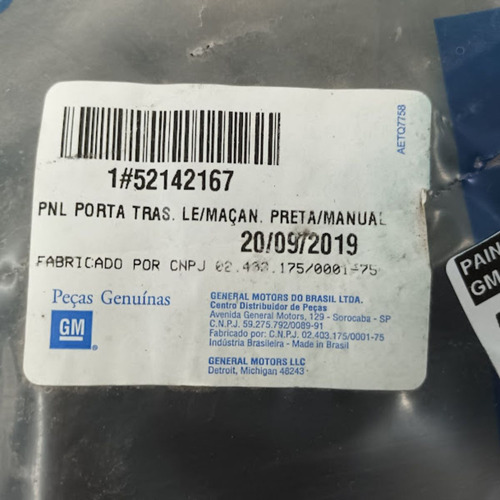 Forro Porta Traseira Esquerda Gm Onix 2013/2023 52142167