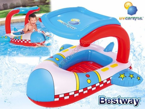 Bote Inflable Pileta Niños Avion Con Techo 102x97cm Bestway