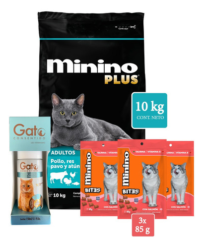 Alimento Seco Para Gato Minino Plus 10kg Combo Fe24