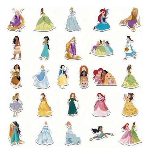 Princesas Disney Stickers 50 Calcomanias De Pvc Vs Agua