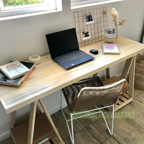 Imagen 7 de 10 de Mesa De Trabajo Escritorio De Caballetes En Madera 50x120cm