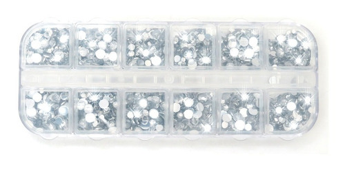 Strass Plata Caja Divisores Mix Tamaños Deco Uñas Nail Art