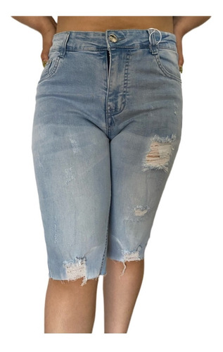 Short Mujer Bermuda Celeste Jeans Elasticado Tiro Alto 6340