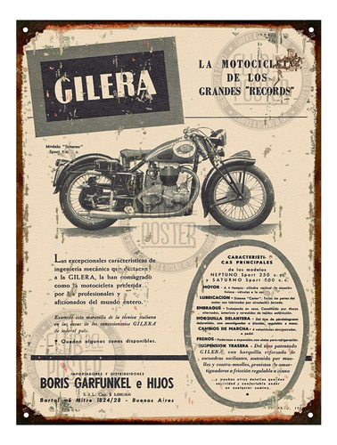 Carteles Chapa Publicidades Antiguas Moto Gilera X294