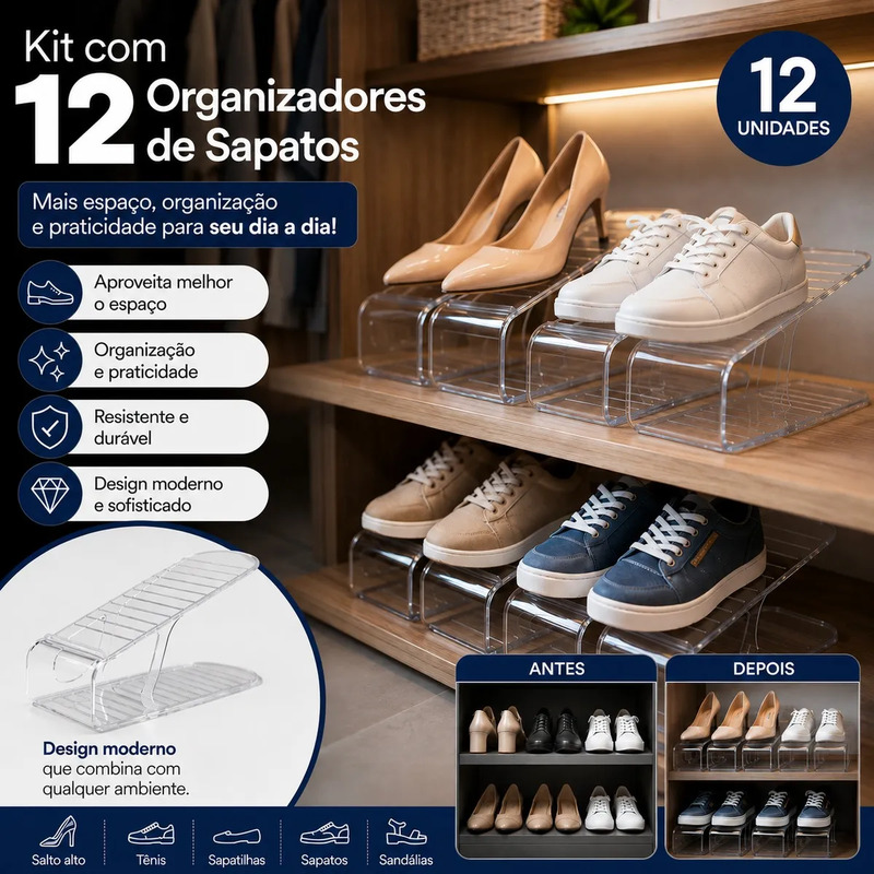 Kit 12 Organizadores Acrilicos para Sapatos