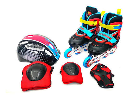 Patins Inline Preto + Kit Proteção 33 Ao 37 (1372)