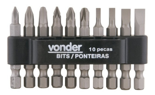 Jogo Bits/ponteiras 10 Peças Encaixe Sextavado 1/4 Vonder