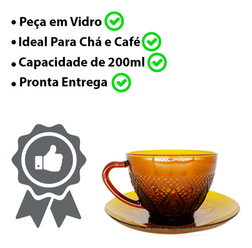 Imagem 2 de 7 de Jogo Xicaras Cha 12pçs 200ml Café Retro Amber Coracao