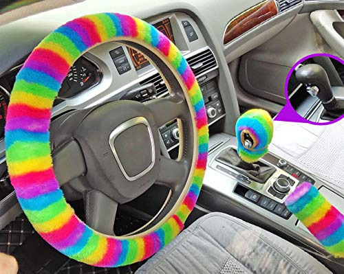 Acdiac 3pcs Fuzzy Car Steering Wheel Covers Winter Faux Wool