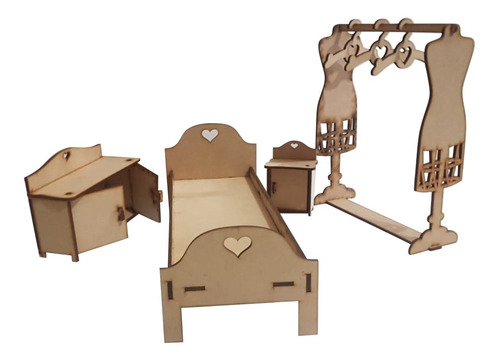 Imagen 1 de 3 de Combo Dormitorio Para Casa De Muñecas Articuladas De 29 Cm