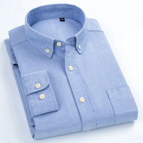 Camisa Oxford Casual A Cuadros De Algodón Para Hombre, Manga