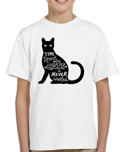 Remera De Niño Time Spent With Cats Is Never Gatos Amor