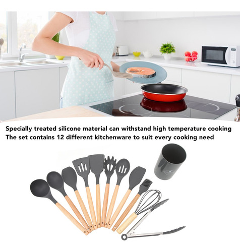 Utensilios De Cocina De Silicona Con Mangos De Madera 12 Pcs