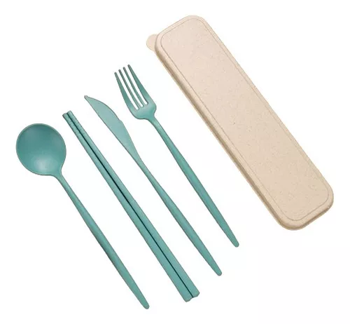 Set Cubiertos Plastico Portatil Bebe Estuche Tenedor Cuchara