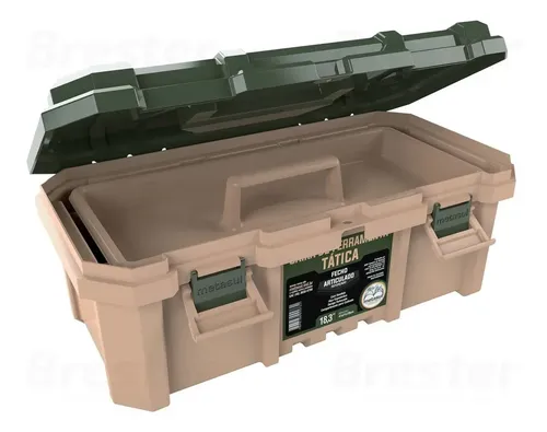 Caixa De Ferramenta Tática Grande Reforçada C/ Fecho Metasul Cor Verde/Bege