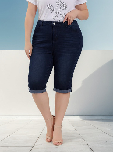 Vaqueros Capri De Mezclilla Talla Grande Pantalón Elástico