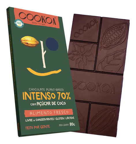 Kit 6x: Chocolate Intenso 70% Cacau Vegano Cookoa 80g