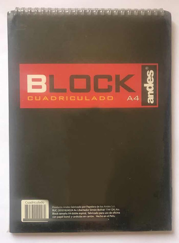 Block Espiral A4 Hojas Cuadriculadas 80 Hjs Xund Marca Andes