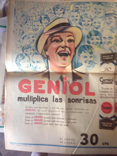 Publicidad Diario La  Decada 1930 Geniol Diario Original