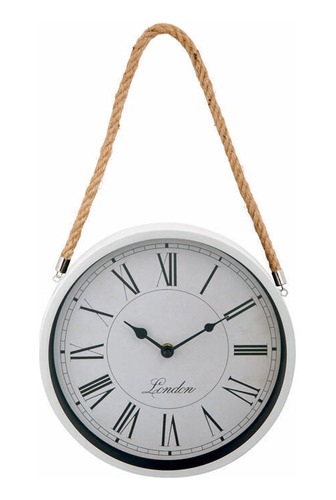 Reloj De Pared Vintage Numeros Romanos Blanco Con Soga