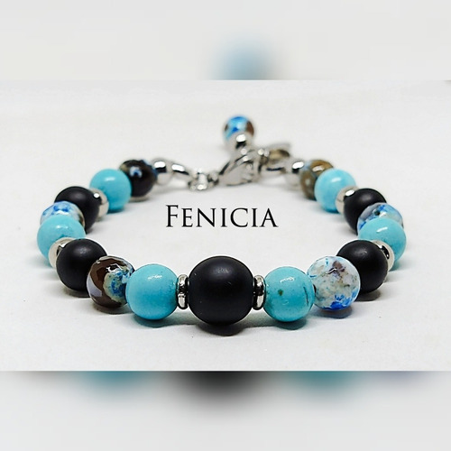 Pulsera Unisex Turquesa , Obsidianas Y Ágatas 