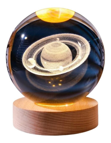 Lámpara de mesa Crystal Ball Solar System Galaxy Dome, color Saturno, estructura, color madera Pinus