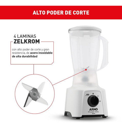 Licuadora Arno Power Mix, Color Blanco, 220 V