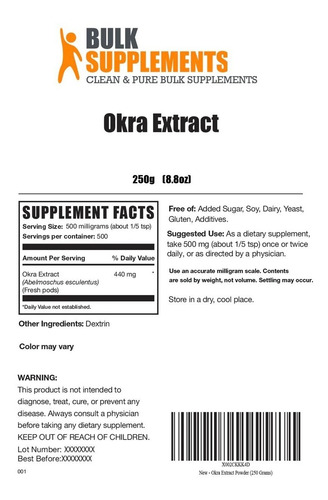 Bulk Supplements | Okra Extract | 250g | 500 Services