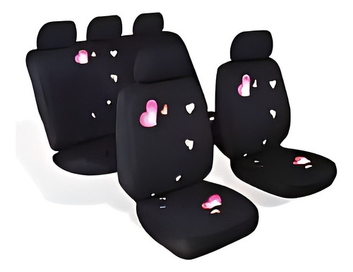 Funda Cubre Asiento Tela Negro Corazones 11pc Auto Universal