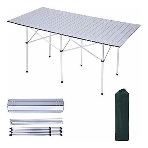 Mesa De Picnic Plegable Portatil Enrollable De Aluminio