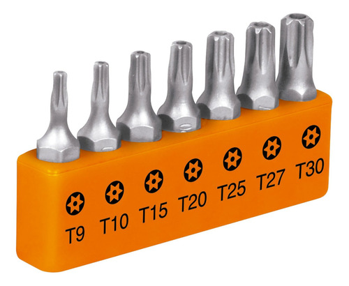 Juego 7 Puntas Torx Largo Seguro 1' Organizador Truper 17797