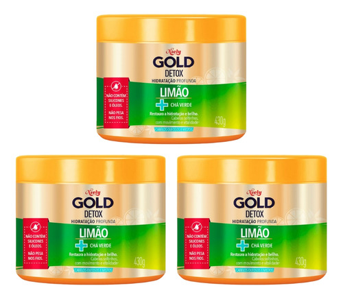 Creme De Tratamento Niely Gold 430g Limao + Cha Verde - 3un