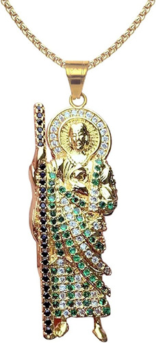 Liyapei 18k Gold Plated Saint Jude Necklace, 24in San Judas 