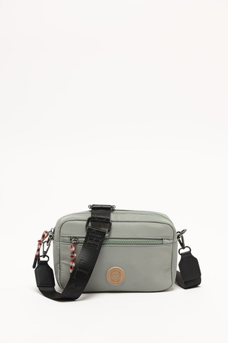 Bandolera Sporty Con Logo Bordado Mujer Portsaid Acabado De Los Herrajes Plata Color Military Correa De Hombro Negro Diseño De La Tela Liso