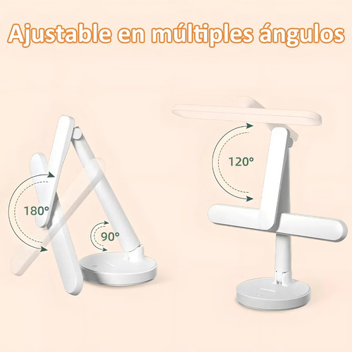 Fofodio Lámpara Blanca de Escritorio Brazo Giratoria 360° Recargable Luces Led y Soporte para Celular 3 Modos de Brillo para Estudiar Lectura Hogar y Trabajo