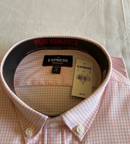 Camisa Express Color Blanco Con Cuadros Rosa Slim Stretchmed