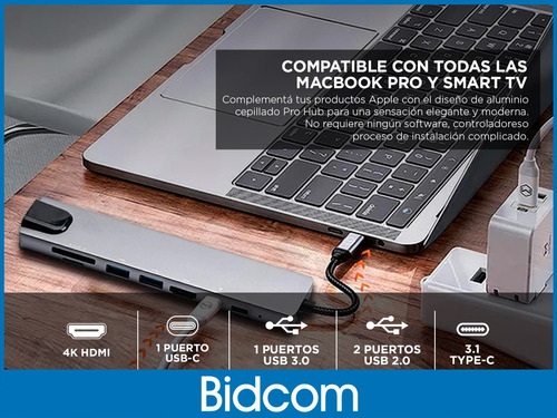 Adaptador Usb C Hub Para Mac Y Pc 8 En 1 Hdmi Usb 3.0 Variantes: unico