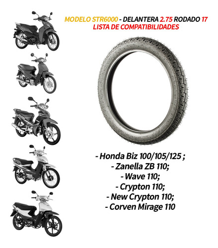 Cubierta Delantera Moto Protork 2.75 R 17 Str6000 Wave Zb