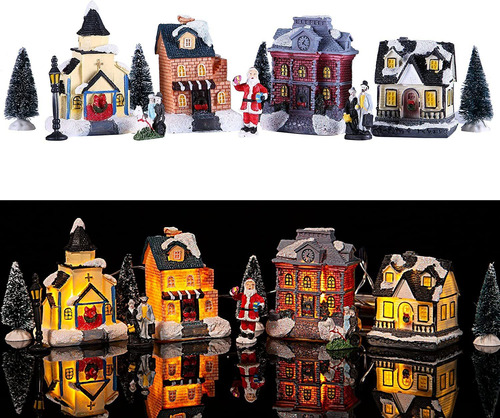 12pcs Christmas Village Sets, Adorno Navideño De Resin...