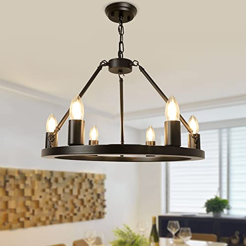 6-light Black Farmhouse Light Fixture Chandelier, Vinta...