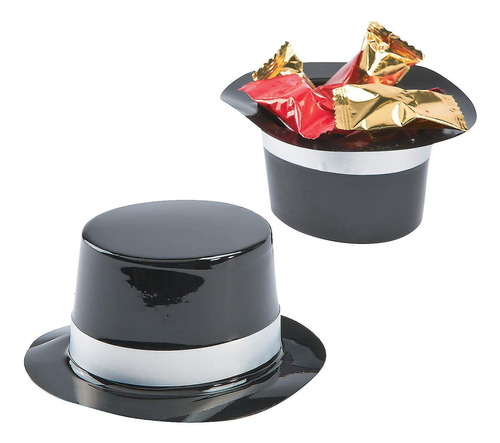 Fun Express Mini Top Hats Juego 12 Sombreros Negros Plástico