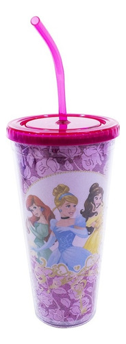 Copo Com Cubos De Gelo Disney Princesas Rosas 600ml Cor Rosa