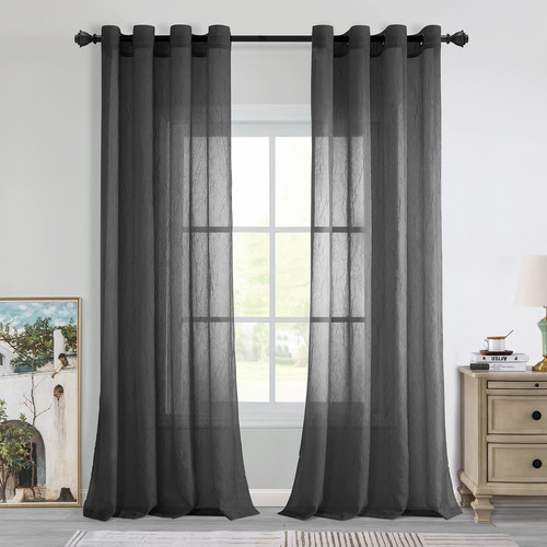 Crushed Voile Sheer Curtains For Living Room Crinckle S...